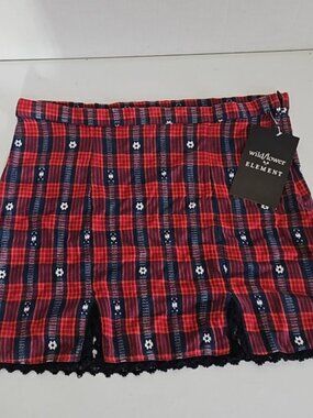 Wild Fable Red Plaid Mini Skirt with Geometric Pattern